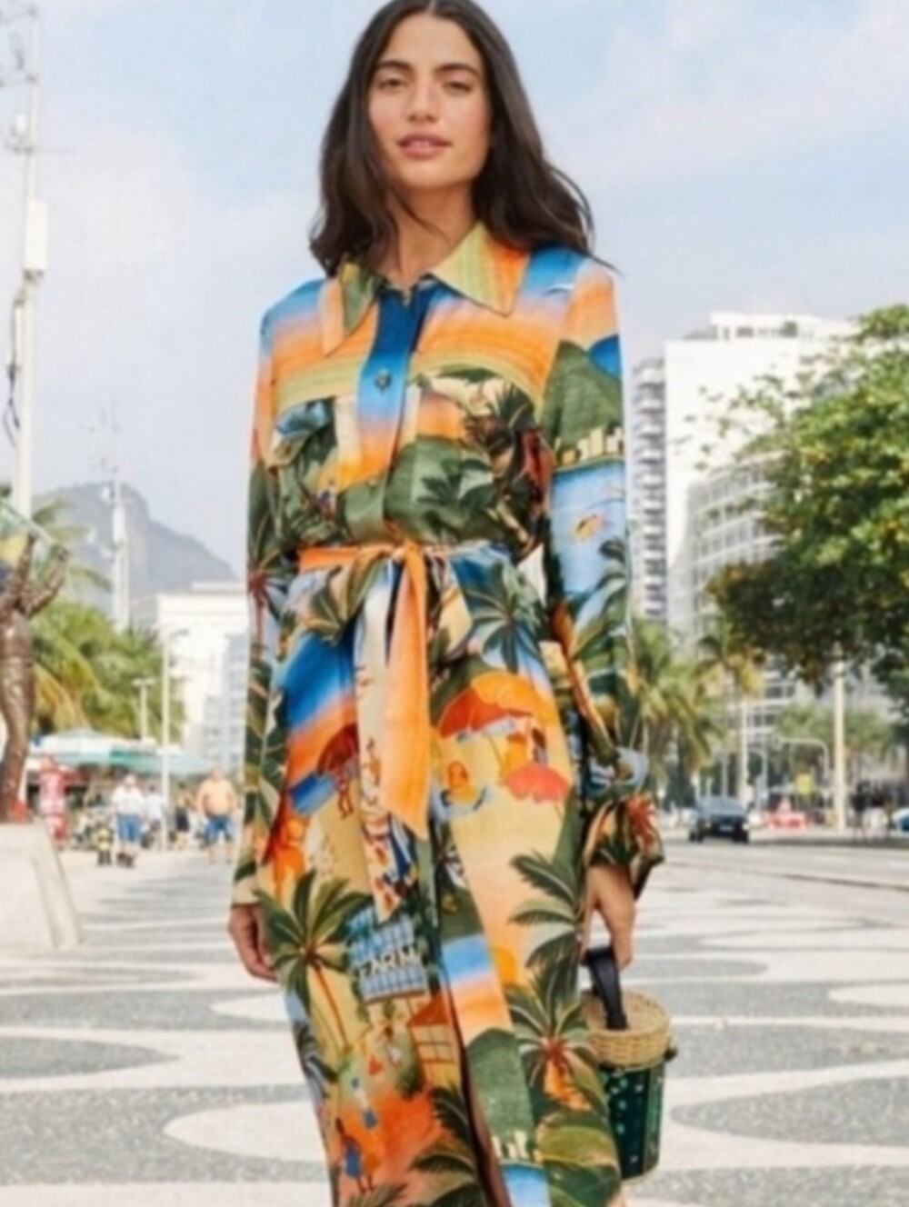 Farm Rio Carioca Lending Tropical Print Long Sleeve Shirt Dress Size Small - Picture 2 of 10
